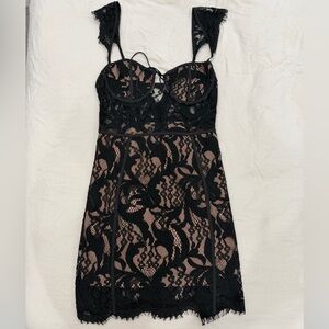 Tobi Black Lace Dress with Nude Underlay